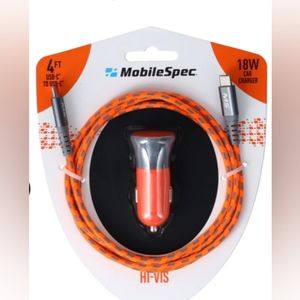 NIB! Android "Mobilespec" orange 4ft USB-C to USB 17 W Braided Car Charg…